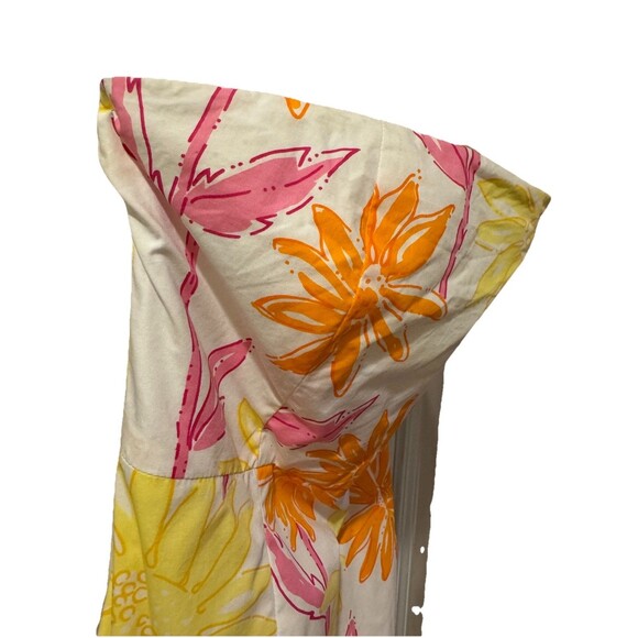 Lilly Pulitzer Floral Sundress Sz 4 Strapless Mini Orange Pink White Party FLAW - Picture 3 of 9